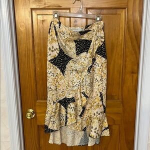 Greylin Cream, Black & Gold Floral High-Low Skirt